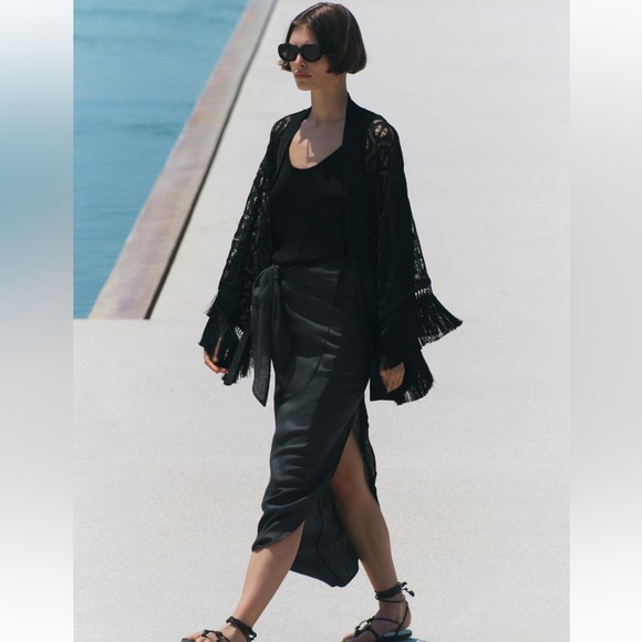 ZARA FRINGED OPEN KNIT CARDIGAN - Picture 2 of 15